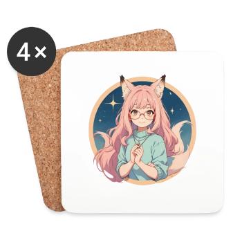 Fox Girl: Verzauberter Charme im Anime-Stil - Untersetzer (4er-Set) - Weiß - Vorne