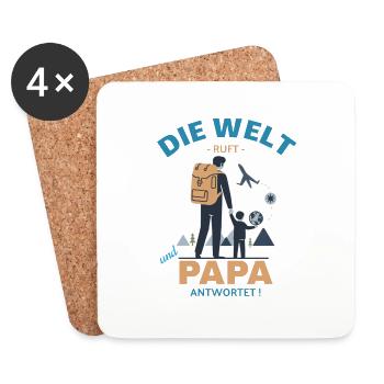 Die Welt ruft Reisender Papa - Untersetzer (4er-Set) - Weiß - Vorne