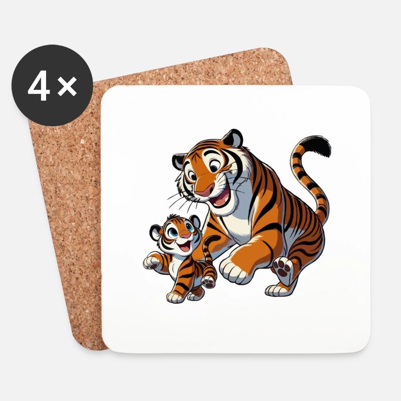 Tigermutter mit jungem Herumtollen - Untersetzer (4er-Set) - Weiß