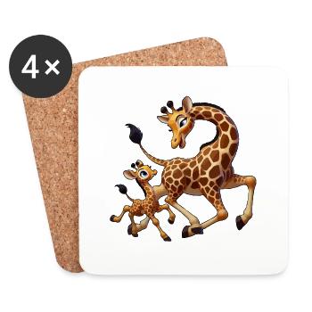 Giraffenmutter mit herumtollendem Kind - Untersetzer (4er-Set) - Weiß - Vorne