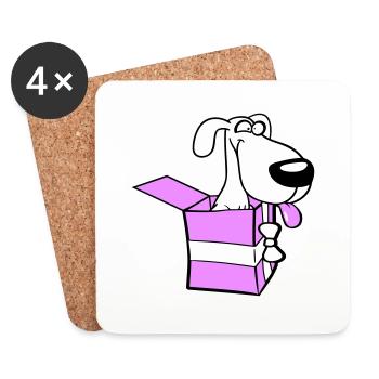 Boîte cadeau pour chien Drôle Crazy Surprise Fun - Dessous de verre (lot de 4) - blanc - Devant