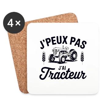 tee shirt je peux pas j ai tracteur - Dessous de verre (lot de 4) - blanc - Devant