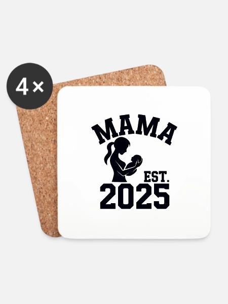 Mama est. 2025 / Frischgebackene Mama / Schwanger - Untersetzer (4er-Set) - Weiß