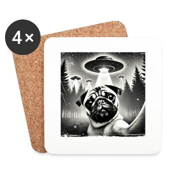 Lustiges Mops Pug Hund Selfie UFOs Alien - Untersetzer (4er-Set) - Weiß - Vorne
