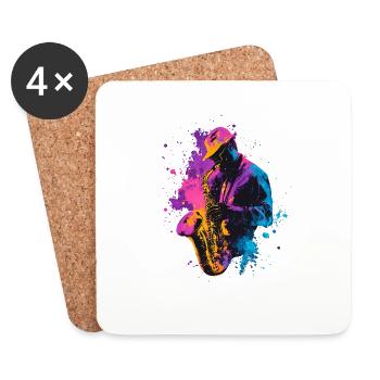 Saxophone Saxophoniste coloré Musique Jazz - Dessous de verre (lot de 4) - blanc - Devant