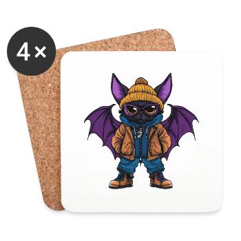 Chauve-souris drôle d’hiver - Dessous de verre (lot de 4) - blanc - Devant