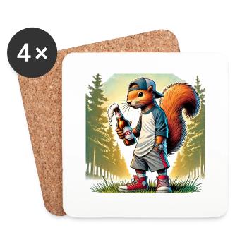 Eichhörnchen mit Bier - Untersetzer (4er-Set) - Weiß - Vorne