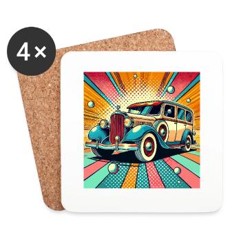 Retro-Auto im Pop-Art-Stil - Untersetzer (4er-Set) - Weiß - Vorne