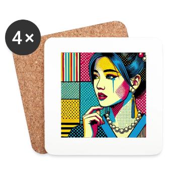 Illustration pop art d’une femme - Dessous de verre (lot de 4) - blanc - Devant