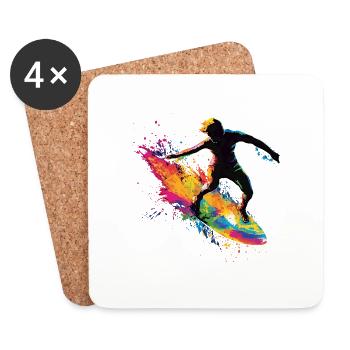 Surf Surf Surfeurs colorés - Dessous de verre (lot de 4) - blanc - Devant