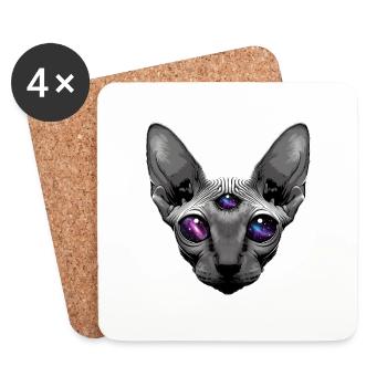 a sphinx cat with big deep black eyes - Coasters (set of 4) - white - Front