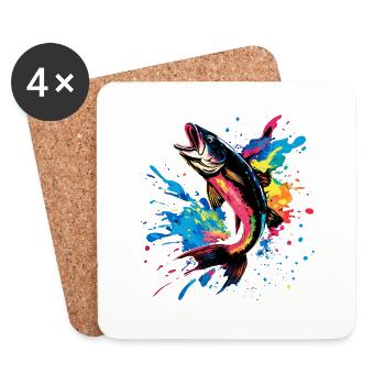 pêcheur pêcheur perche colorée poisson - Dessous de verre (lot de 4) - blanc - Devant