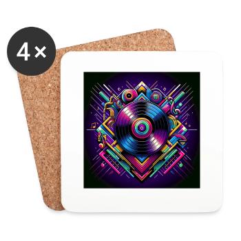 Design en vinyle néon avec des vibrations de musique rétro - Dessous de verre (lot de 4) - blanc - Devant