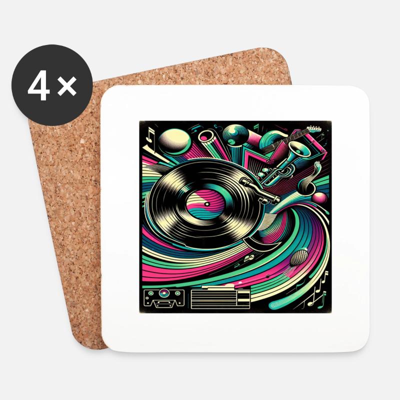 Retro-Musik-Vinyl und Instrumente Design - Untersetzer (4er-Set) - Weiß