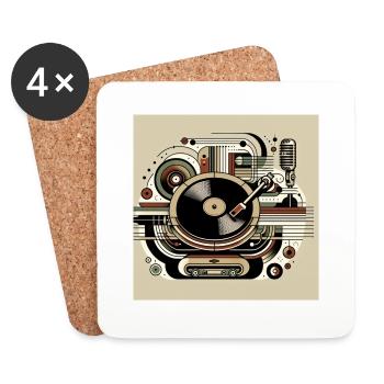 Platines rétro – de la musique dans un style vintage - Dessous de verre (lot de 4) - blanc - Devant