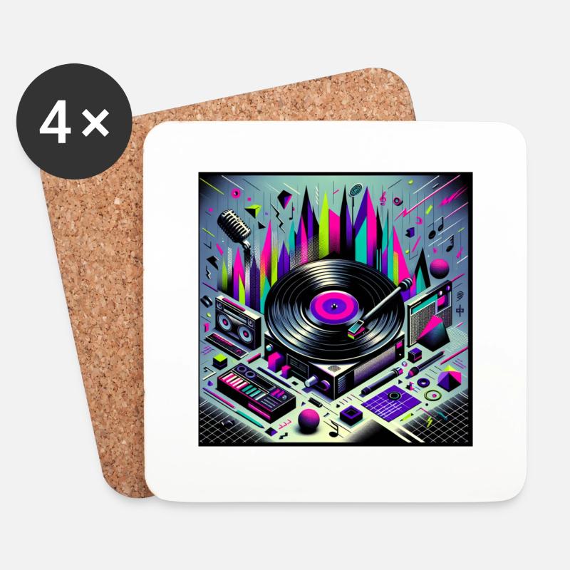 Neon Plattenspieler Cityscape - Untersetzer (4er-Set) - Weiß