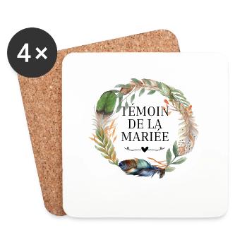 Témoin de la mariée couronne fleurs boho - Dessous de verre (lot de 4) - blanc - Devant