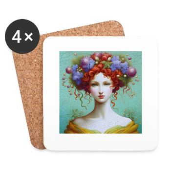 Des fleurs violettes dans les cheveux - Dessous de verre (lot de 4) - blanc - Devant