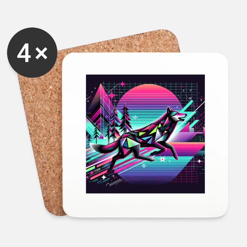Neonwolf im Retro-Universum - Untersetzer (4er-Set) - Weiß