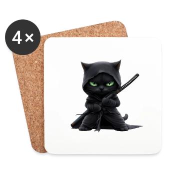 Ninja Katze, Katzenliebhaber Shirt, Taschen, Hemd, TankTop - Untersetzer (4er-Set) - Weiß - Vorne