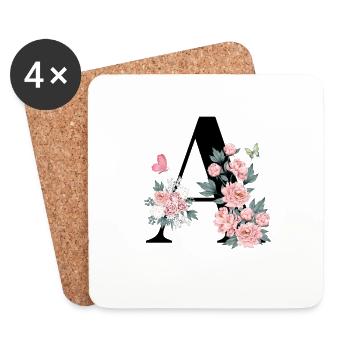 Lettre a fleurs rose - Dessous de verre (lot de 4) - blanc - Devant