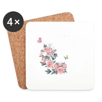Lettre c fleurs rose - Dessous de verre (lot de 4) - blanc - Devant