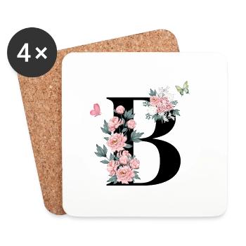 Lettre b fleurs rose - Dessous de verre (lot de 4) - blanc - Devant