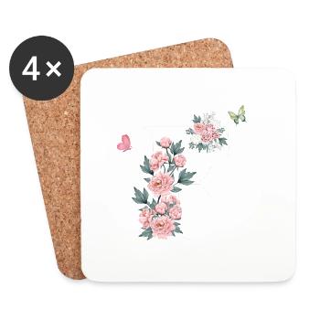 Lettre f fleurs rose - Dessous de verre (lot de 4) - blanc - Devant
