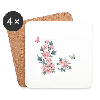 Lettre k fleurs rose - Dessous de verre (lot de 4) - blanc - Devant