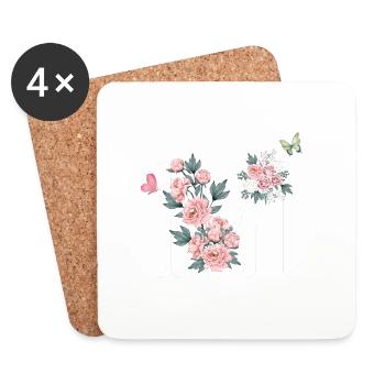Lettre m fleurs rose - Dessous de verre (lot de 4) - blanc - Devant