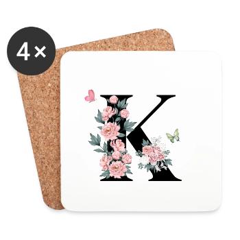 Lettre k fleurs rose - Dessous de verre (lot de 4) - blanc - Devant
