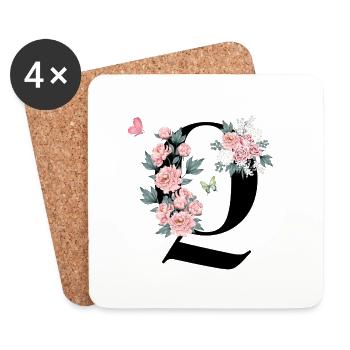 Buchstabe q rosa Blumen - Untersetzer (4er-Set) - Weiß - Vorne