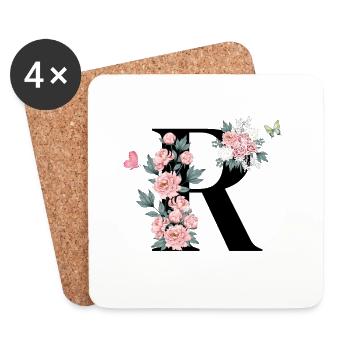 Lettre r fleurs rose - Dessous de verre (lot de 4) - blanc - Devant