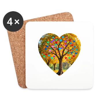 Baum mit Herzblättern - Untersetzer (4er-Set) - Weiß - Vorne