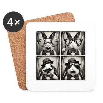 Drôle lapin lapin Photo Selfie - Dessous de verre (lot de 4) - blanc - Devant