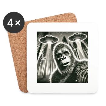 Funny Bigfoot Big Foot Sasquatch Selfie UFO Alien - Coasters (set of 4) - white - Front