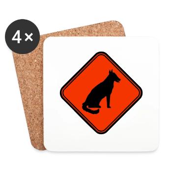 Dog Warning Sign Warning Note Danger Symbol - Coasters (set of 4) - white - Front