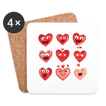Herzen Lustige Gesichter Valentinstag Geschenk - Untersetzer (4er-Set) - Weiß - Vorne