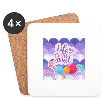 Life Is Sweet - Colourful Candy Lollipop Design - Coasters (set of 4) - white - Front