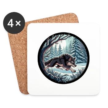 Loup dans la forêt enneigée - Dessous de verre (lot de 4) - blanc - Devant