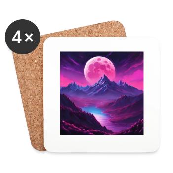 Pink Moonlit Magical Mountain Landscape - Coasters (set of 4) - white - Front