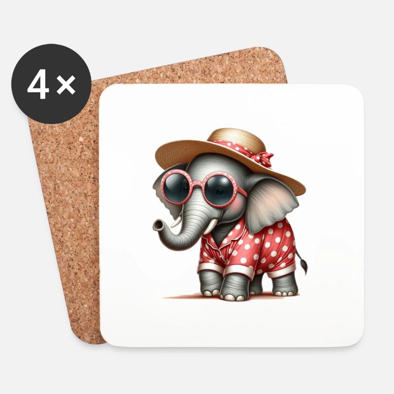 Elefant im Schlafanzug mit Sonnenbrille - Untersetzer (4er-Set) - Weiß