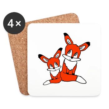 2 Foxes Mother Red Fox Little Child Father Mom - Coasters (set of 4) - white - Front