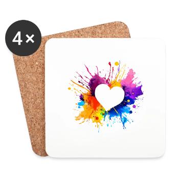 Buntes Herz Valentinstag Geschenk - Untersetzer (4er-Set) - Weiß - Vorne