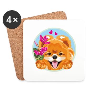 Lugender glücklicher Zwergspitzer Hund mit Blumen - Untersetzer (4er-Set) - Weiß - Vorne