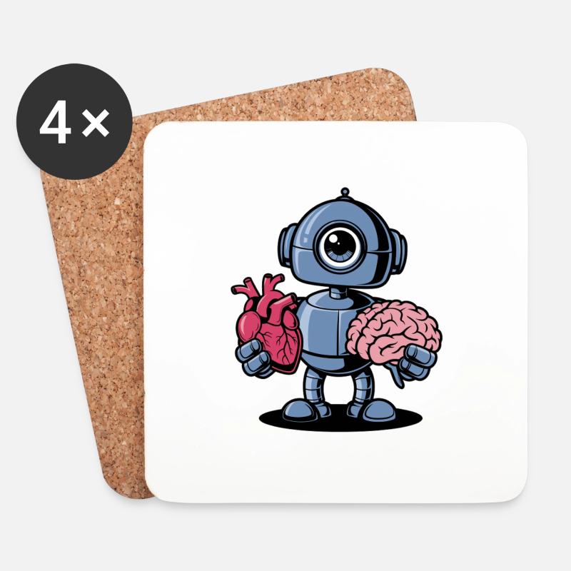 Herz vs. Gehirn Roboter - Untersetzer (4er-Set) - Weiß