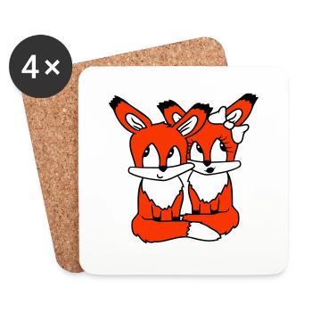 2 Renards Couple Amoureux Deux Amis Amour Équipe Mignon - Dessous de verre (lot de 4) - blanc - Devant