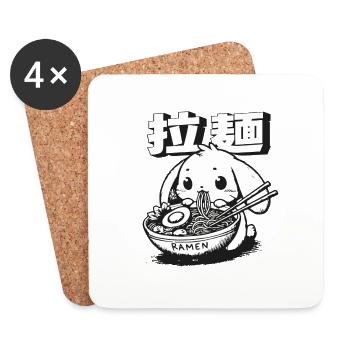 Cute Ramen Bunny Merch - Coasters (set of 4) - white - Front