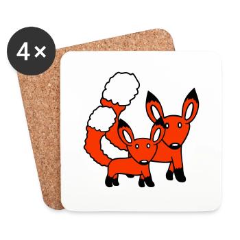 2 Foxes Mother Red Fox Little Child Father Mom - Coasters (set of 4) - white - Front