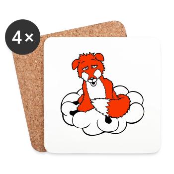 Fox On Cloud Tired Confused Dazed Crazy - Coasters (set of 4) - white - Front
